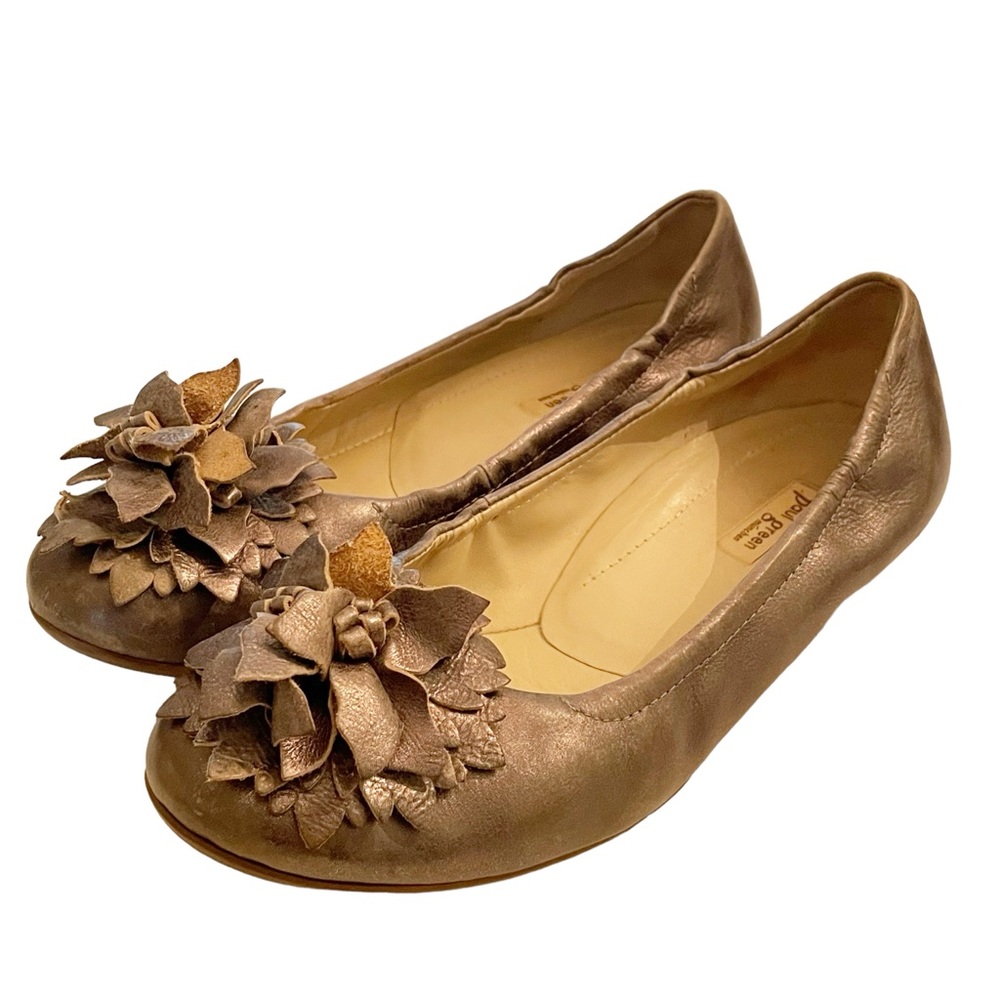 Paul Green Womens US Size 6.5‎ Flower Flats Metallic Bronze Leather Round Toe